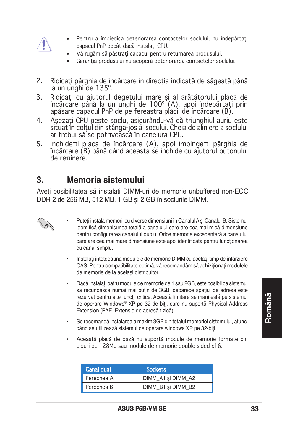 Română | Asus P5B-VM SE User Manual | Page 33 / 38