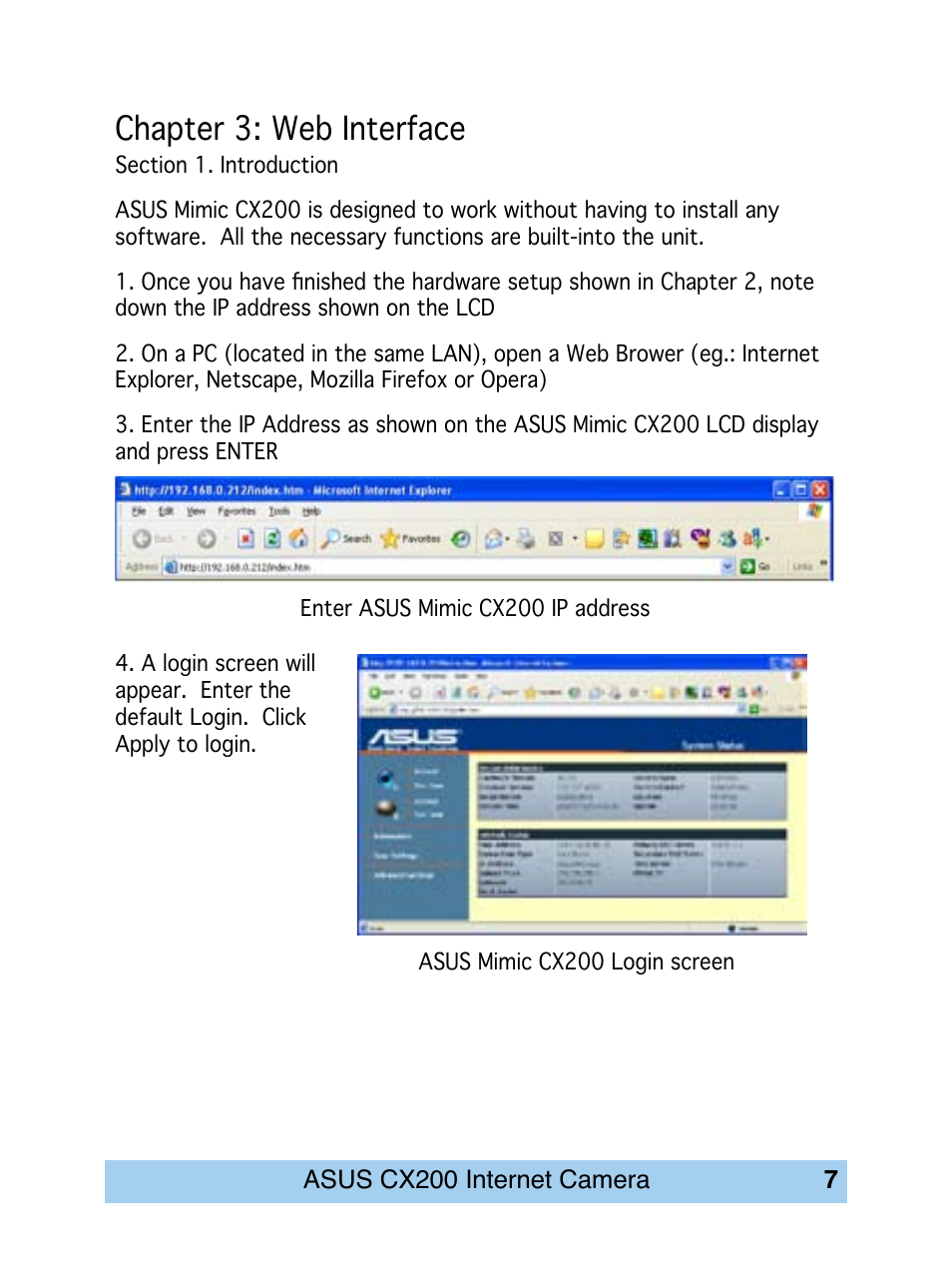 Chapter 3: web interface | Asus CX200 User Manual | Page 11 / 94