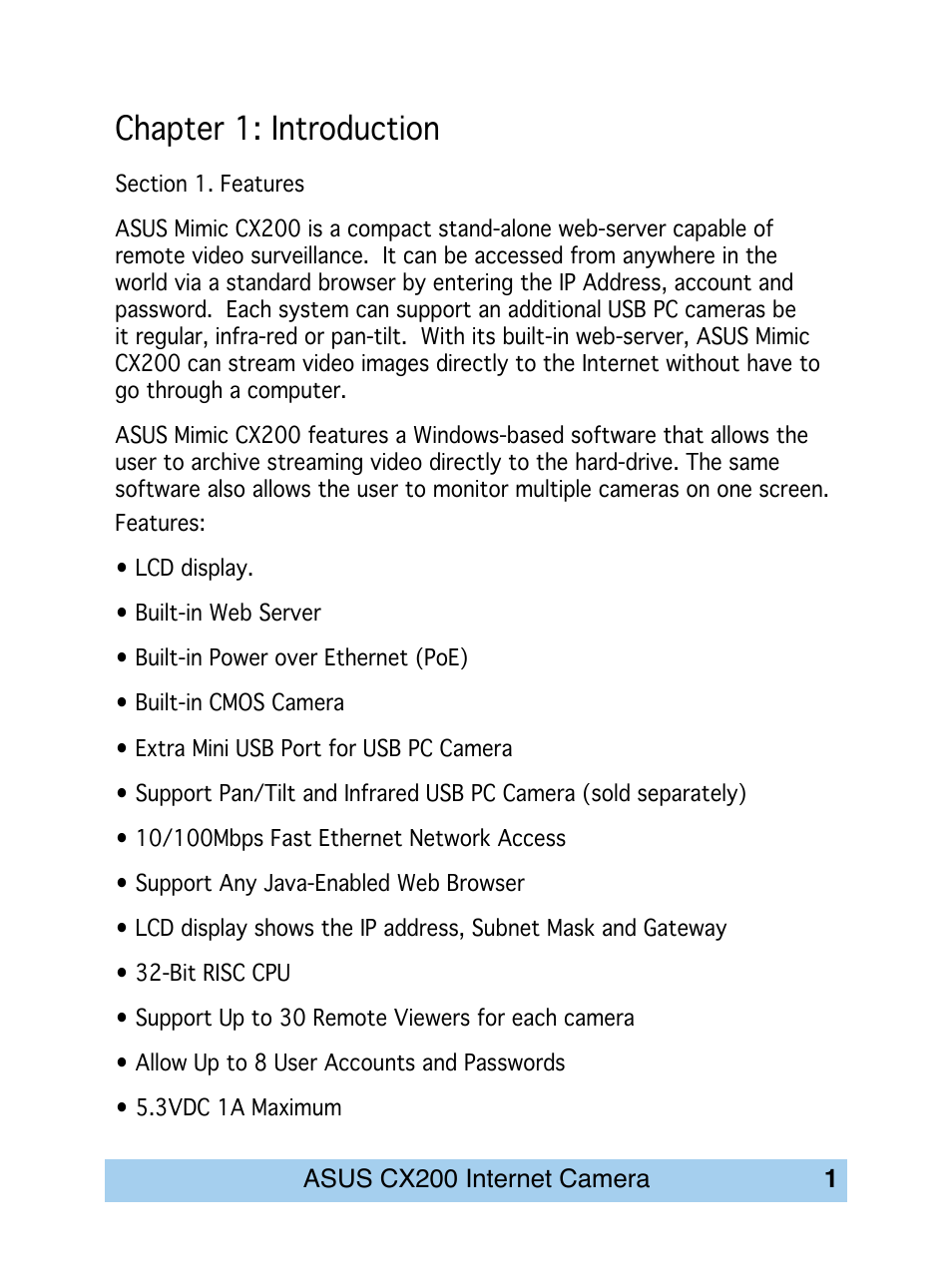 Chapter 1: introduction | Asus CX200 User Manual | Page 5 / 94