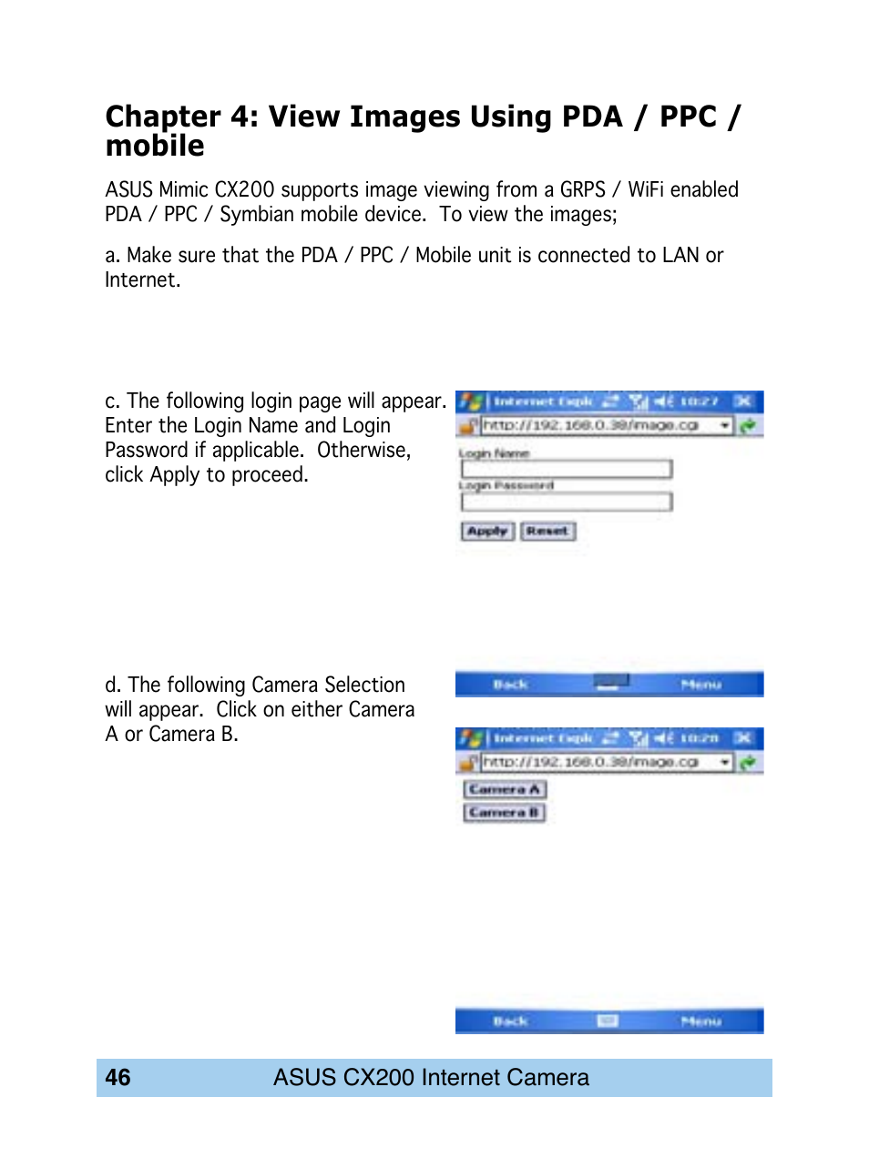 Chapter 4: view images using pda / ppc / mobile | Asus CX200 User Manual | Page 50 / 94