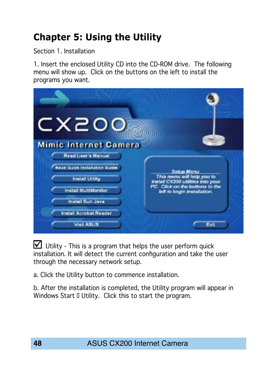 Chapter 5: using the utility | Asus CX200 User Manual | Page 52 / 94