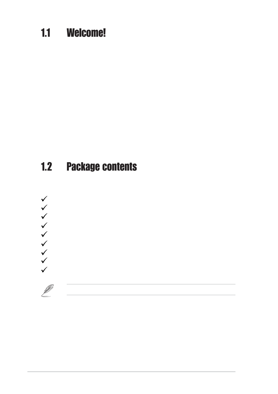 1 welcome, 2 package contents | Asus P4P8X SE User Manual | Page 12 / 78