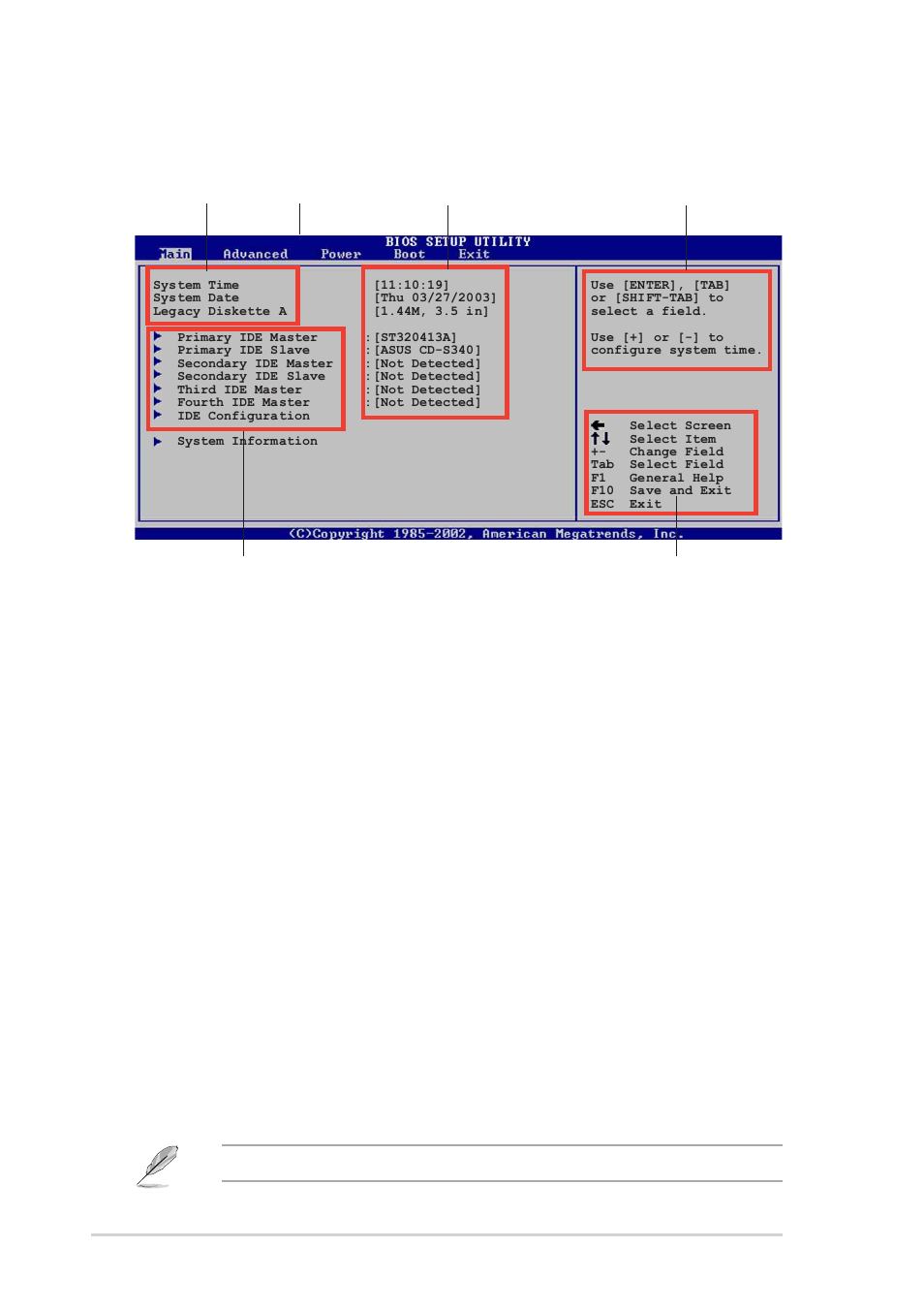 2 menu bar, 1 bios menu screen, 3 navigation keys | Asus P4P8X SE User Manual | Page 46 / 78