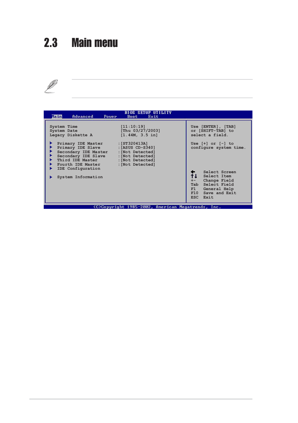 3 main menu | Asus P4P8X SE User Manual | Page 48 / 78