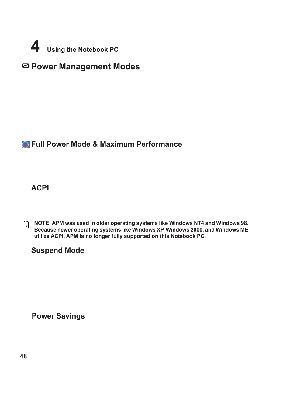 Power management modes | Asus Z99Jr User Manual | Page 48 / 71