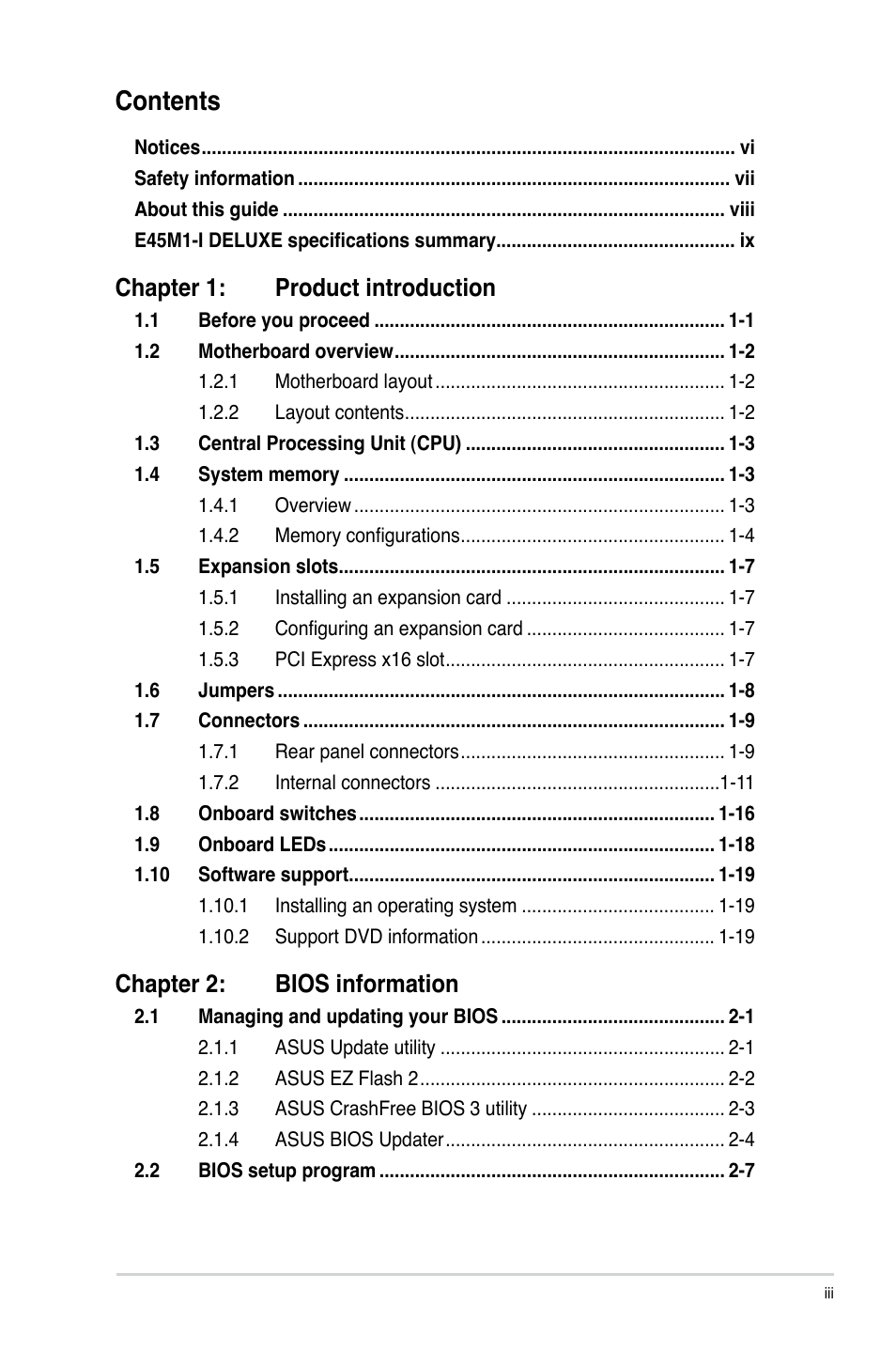 Asus E45M1-I DELUXE User Manual | Page 3 / 56