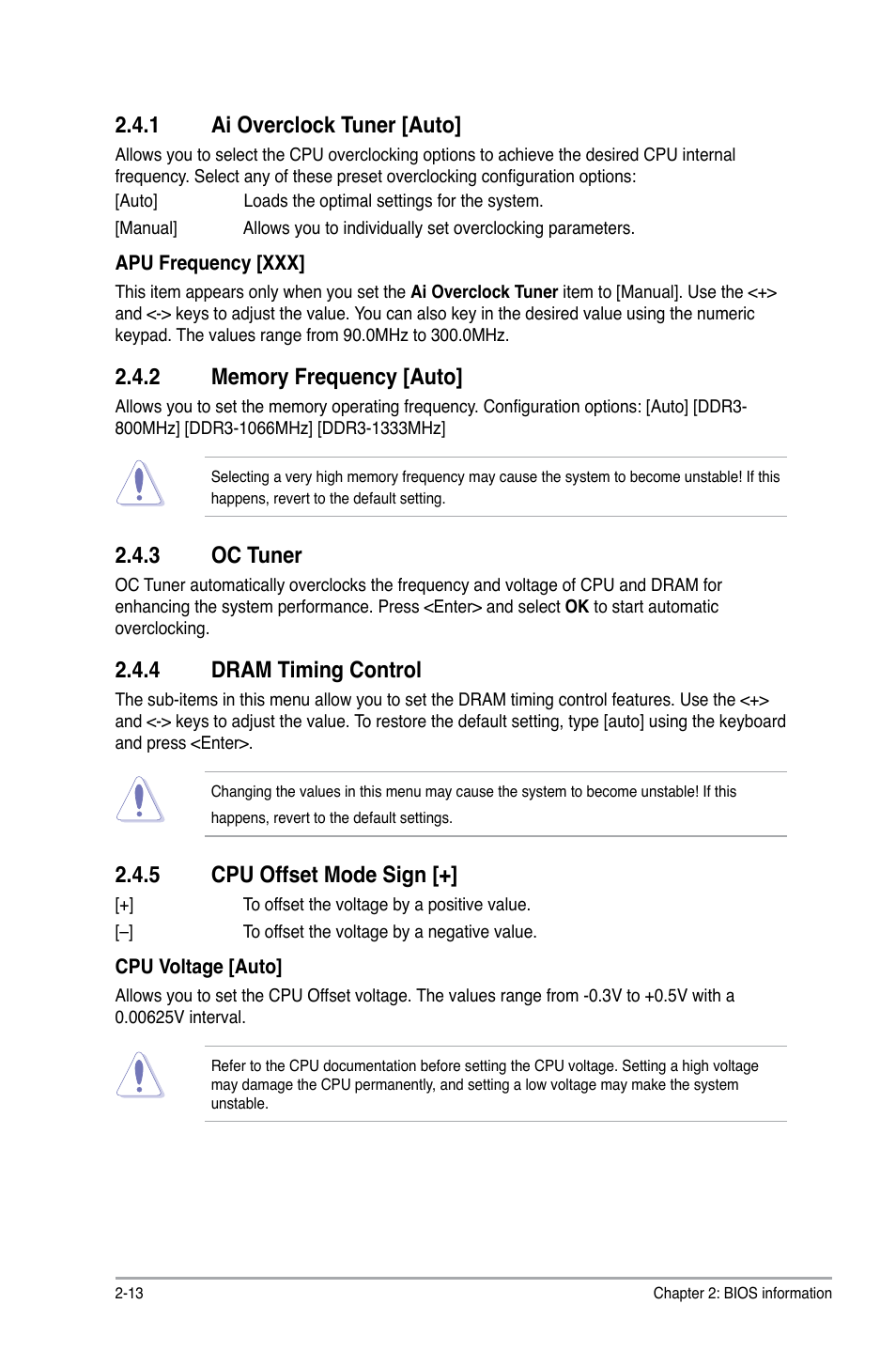 1 ai overclock tuner [auto, 3 oc tuner, 4 dram timing control | 5 cpu offset mode sign | Asus E45M1-I DELUXE User Manual | Page 43 / 56