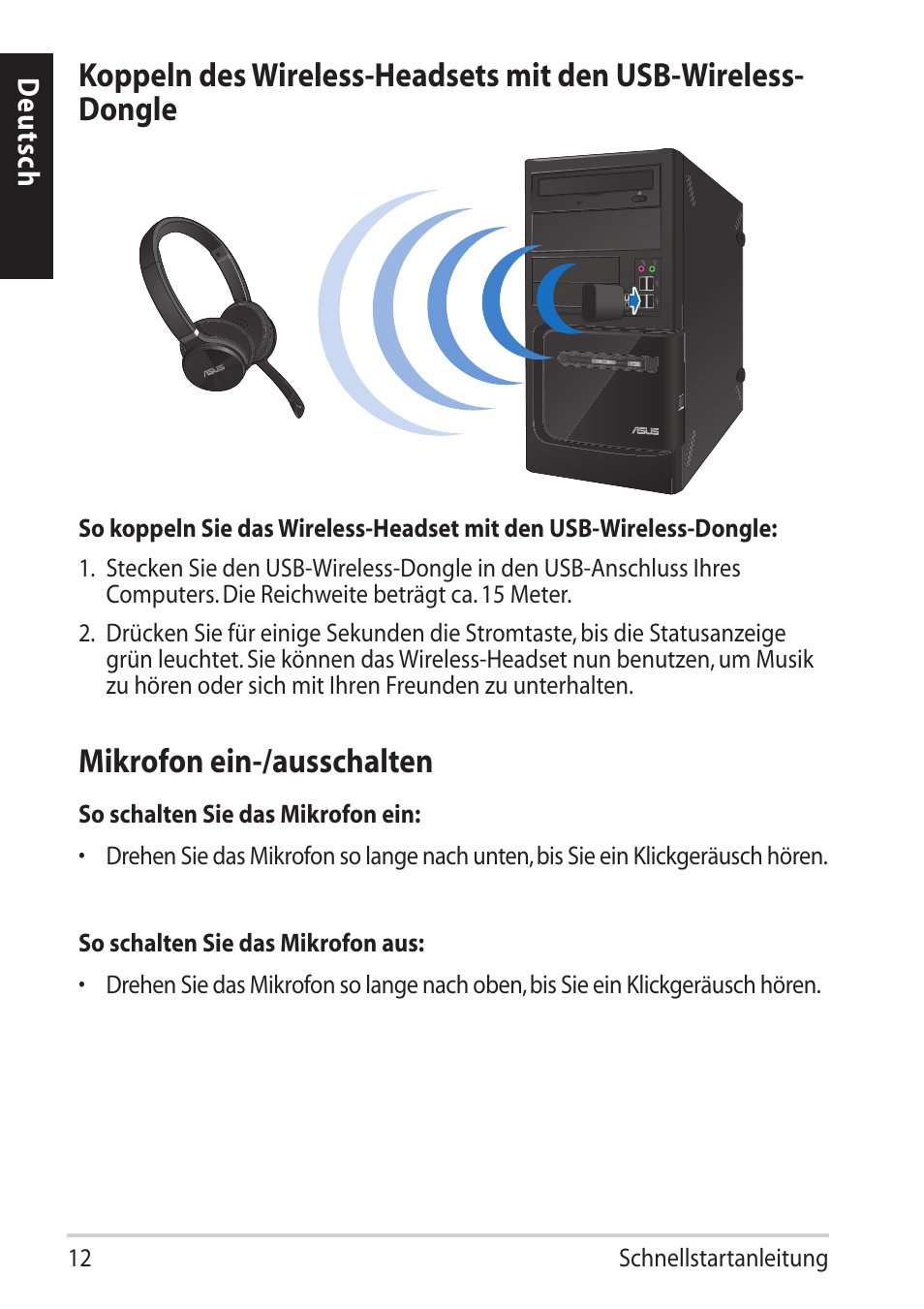 Mikrofon ein-/ausschalten | Asus HS-W1 User Manual | Page 12 / 81