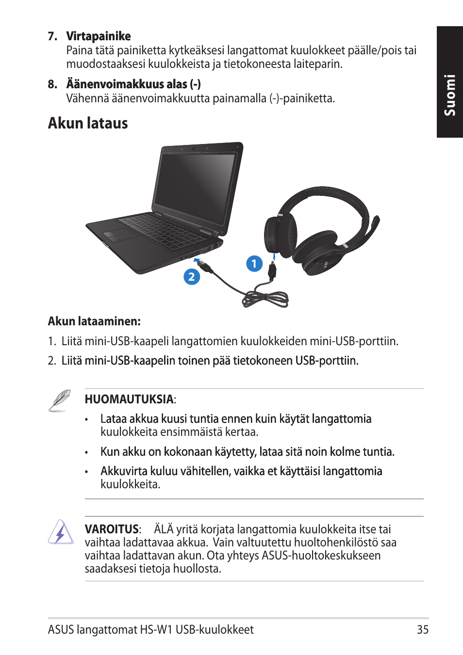 Akun lataus, Su om i | Asus HS-W1 User Manual | Page 35 / 81