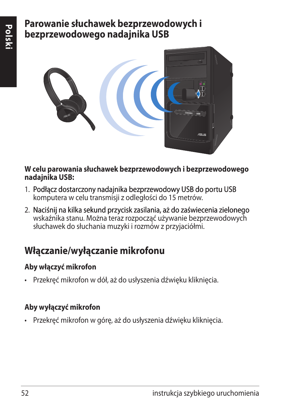 Wł�czanie/wył�czanie mikrofonu | Asus HS-W1 User Manual | Page 52 / 81