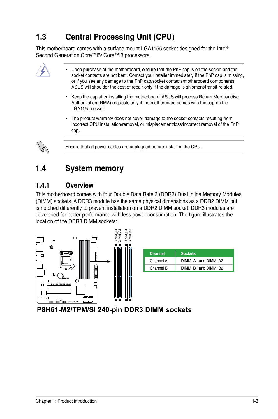3 central processing unit (cpu), 1 overview | Asus P8H61-M2/TPM/SI User Manual | Page 13 / 58