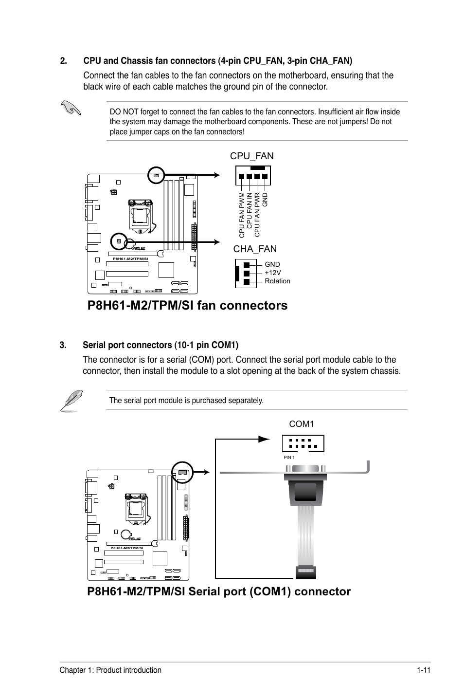 P8h61-m2/tpm/si fan connectors, Cpu_fan | Asus P8H61-M2/TPM/SI User Manual | Page 21 / 58