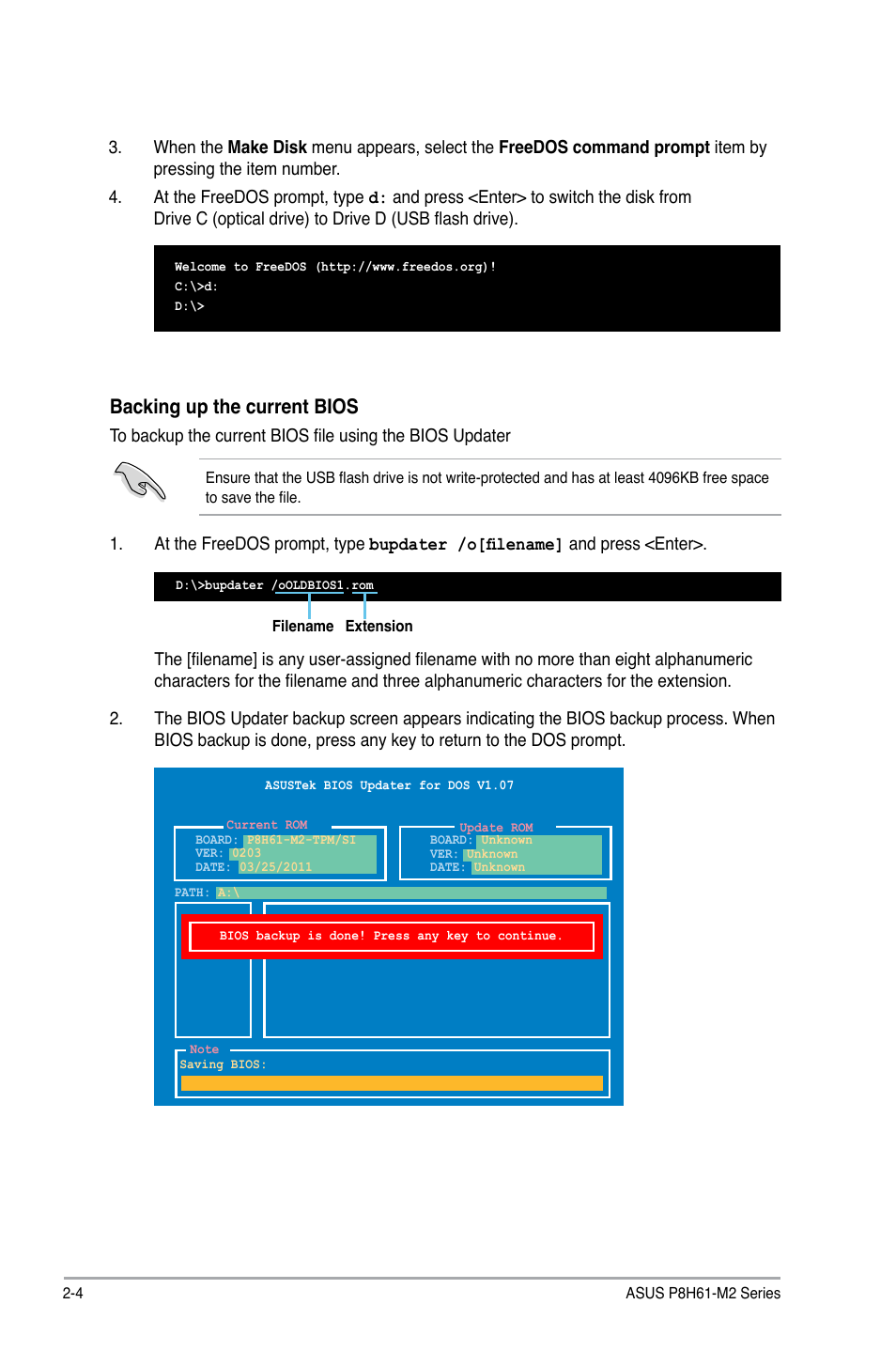 Backing up the current bios | Asus P8H61-M2/TPM/SI User Manual | Page 30 / 58