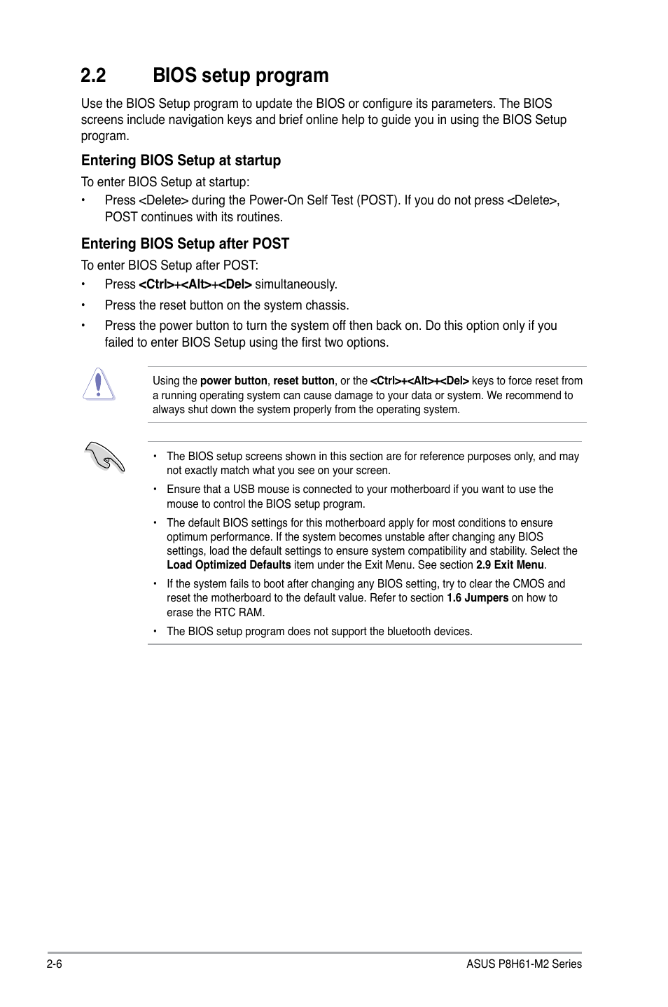2 bios setup program | Asus P8H61-M2/TPM/SI User Manual | Page 32 / 58