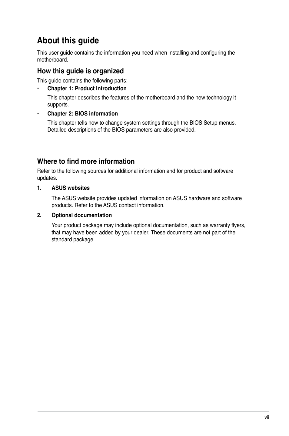 About this guide, How this guide is organized, Where to find more information | Asus P8H61-M2/TPM/SI User Manual | Page 7 / 58