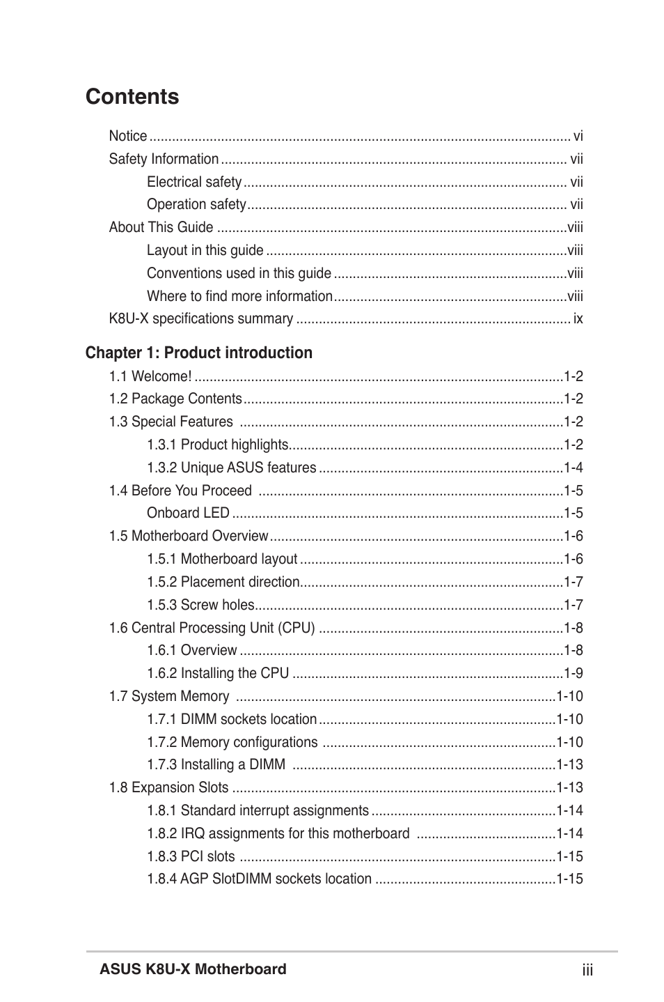 Asus K8U-X User Manual | Page 3 / 80