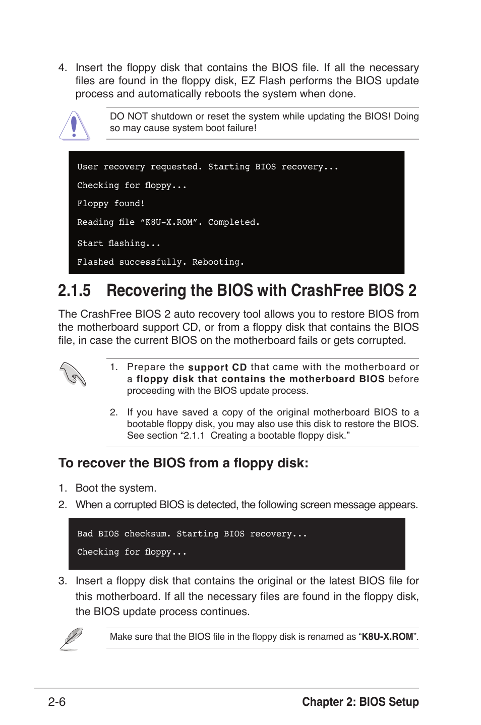 5 recovering the bios with crashfree bios 2 | Asus K8U-X User Manual | Page 42 / 80