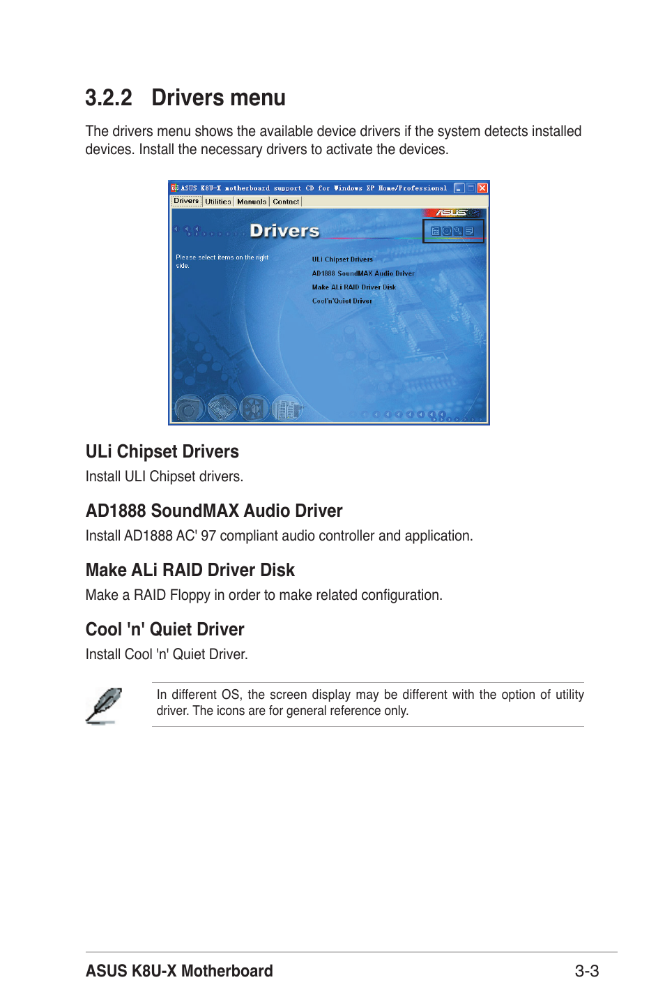 2 drivers menu | Asus K8U-X User Manual | Page 71 / 80