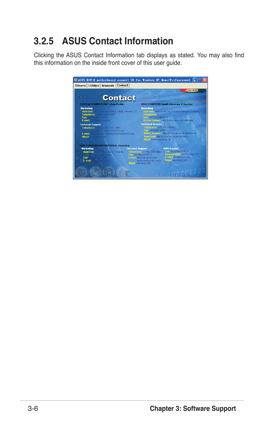 5 asus contact information | Asus K8U-X User Manual | Page 74 / 80