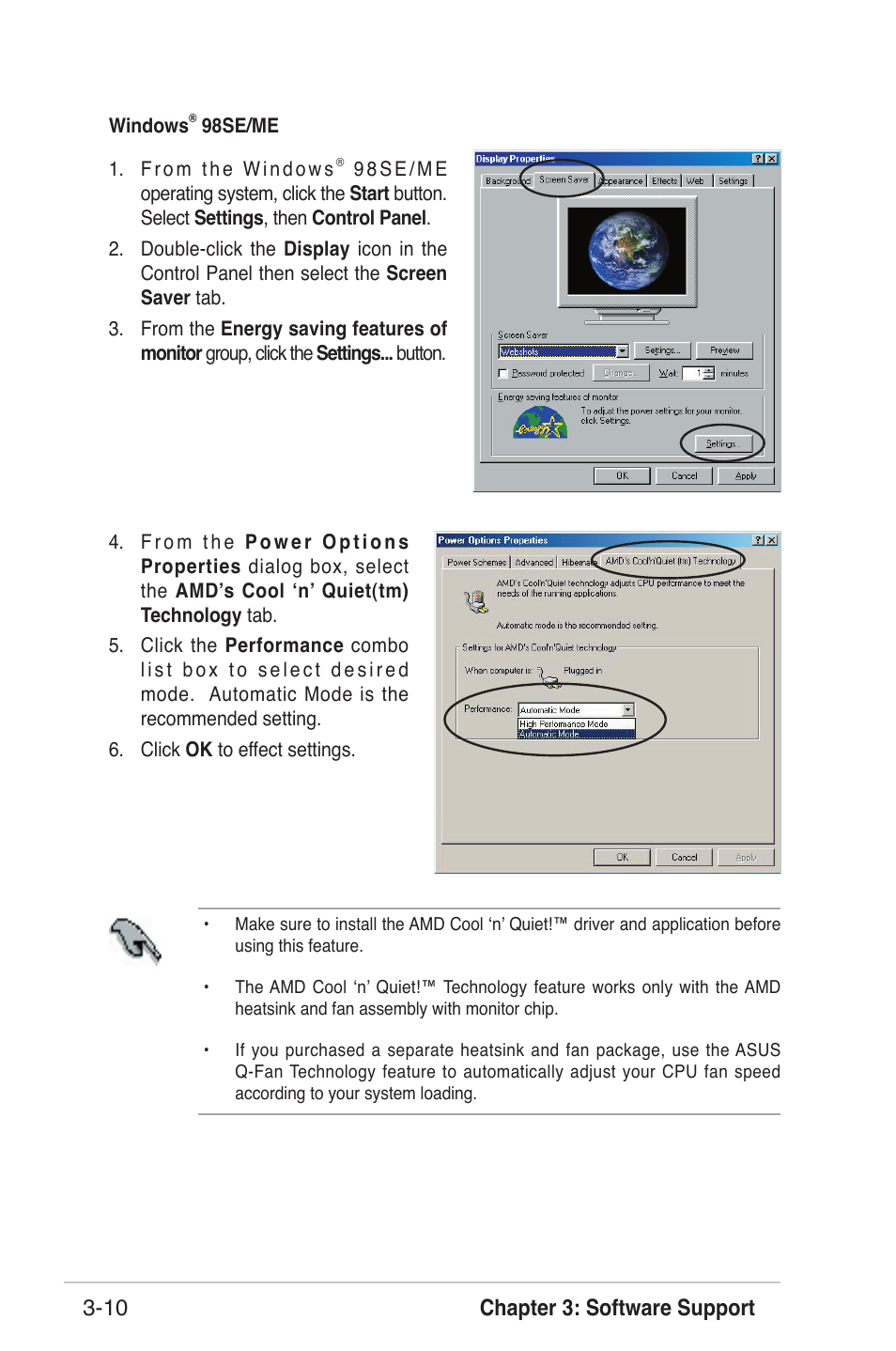 Chapter 3: software support 3-10 | Asus K8U-X User Manual | Page 78 / 80