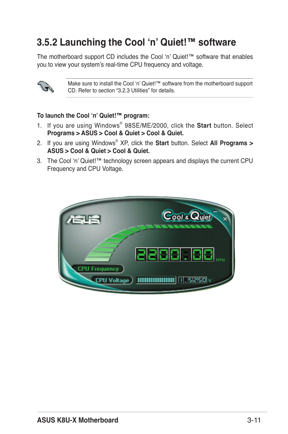 2 launching the cool ʻnʼ quiet!™ software | Asus K8U-X User Manual | Page 79 / 80