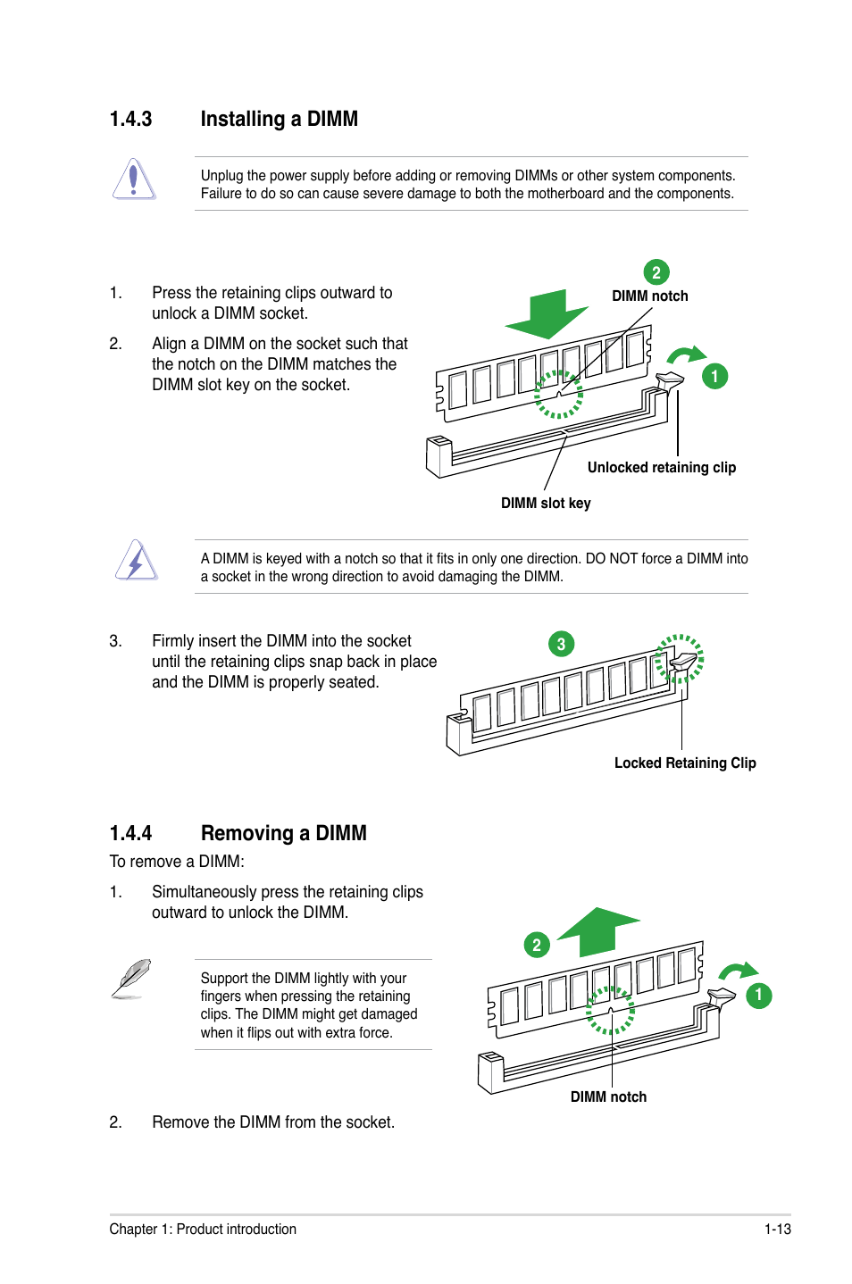 3 installing a dimm, 4 removing a dimm | Asus P8H61-MX User Manual | Page 23 / 60