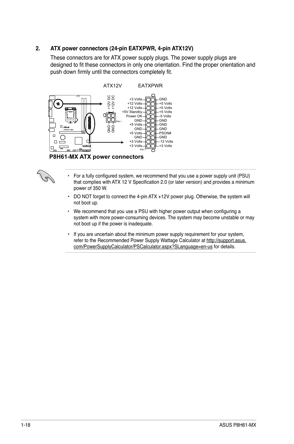 P8h61-mx atx power connectors | Asus P8H61-MX User Manual | Page 28 / 60