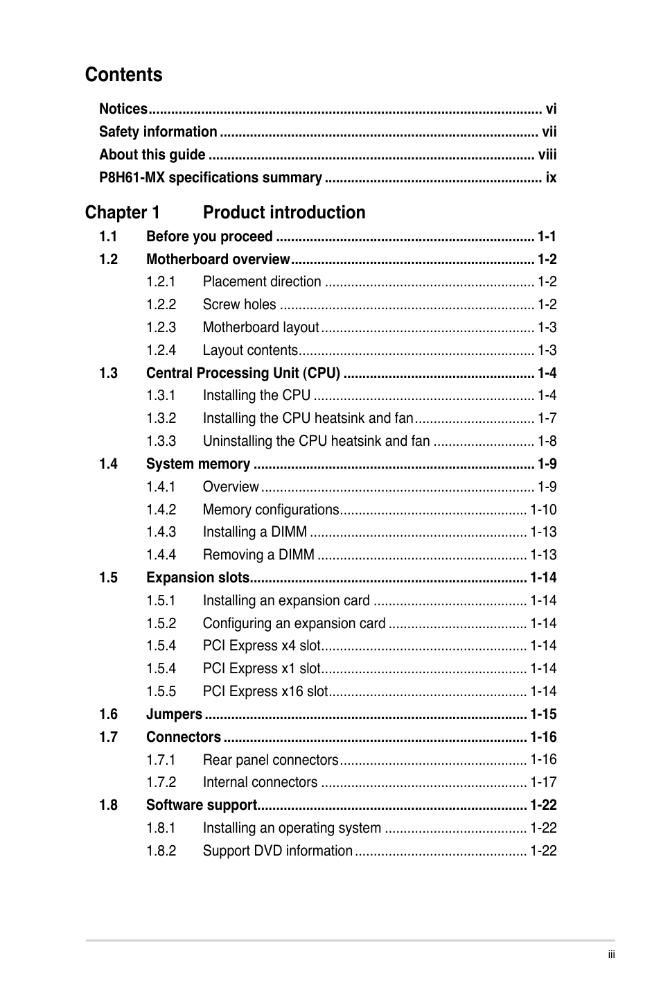 Asus P8H61-MX User Manual | Page 3 / 60