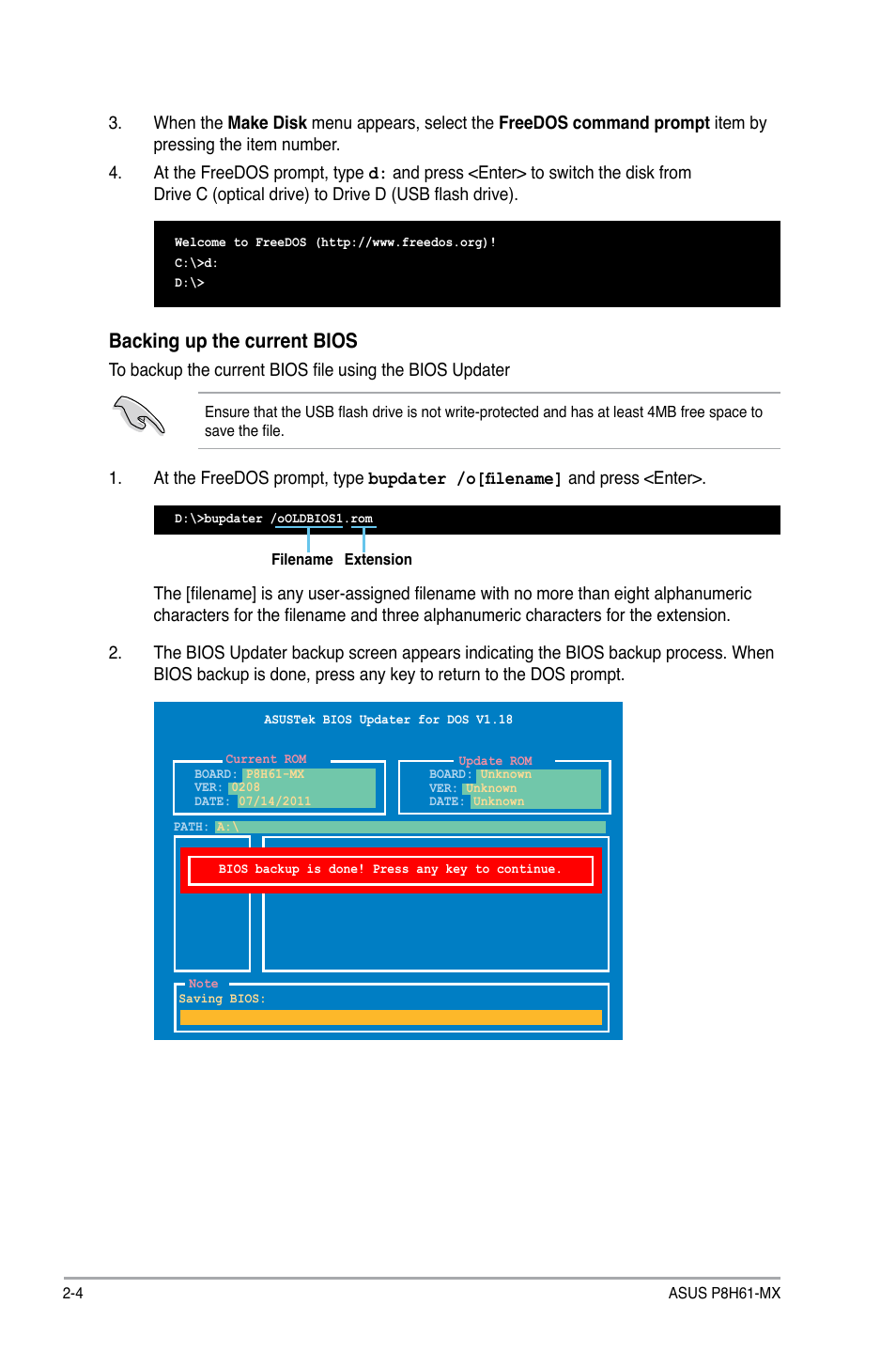 Backing up the current bios | Asus P8H61-MX User Manual | Page 36 / 60