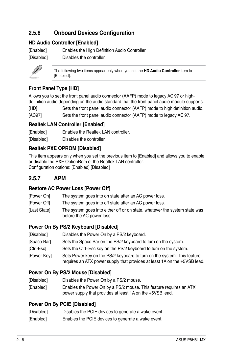 6 onboard devices configuration, 7 apm | Asus P8H61-MX User Manual | Page 50 / 60