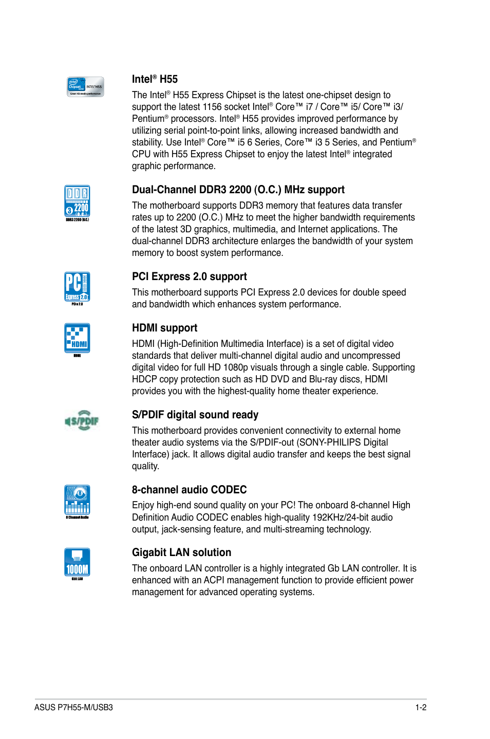 Asus P7H55-M/USB3 User Manual | Page 15 / 78