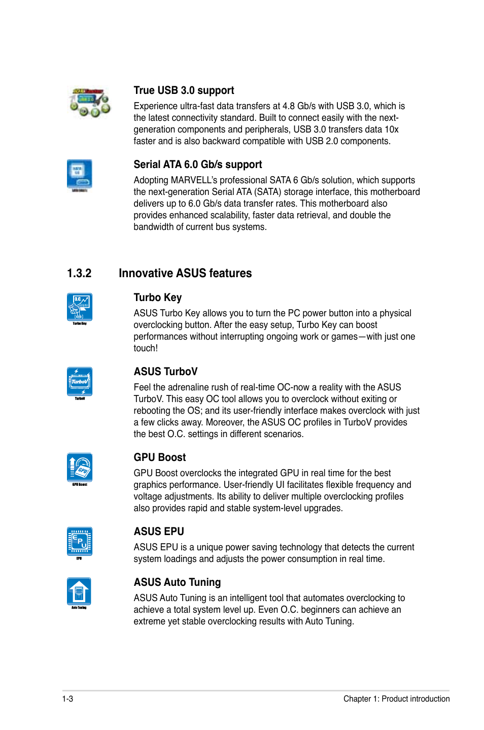 2 innovative asus features, Innovative asus features -3 | Asus P7H55-M/USB3 User Manual | Page 16 / 78