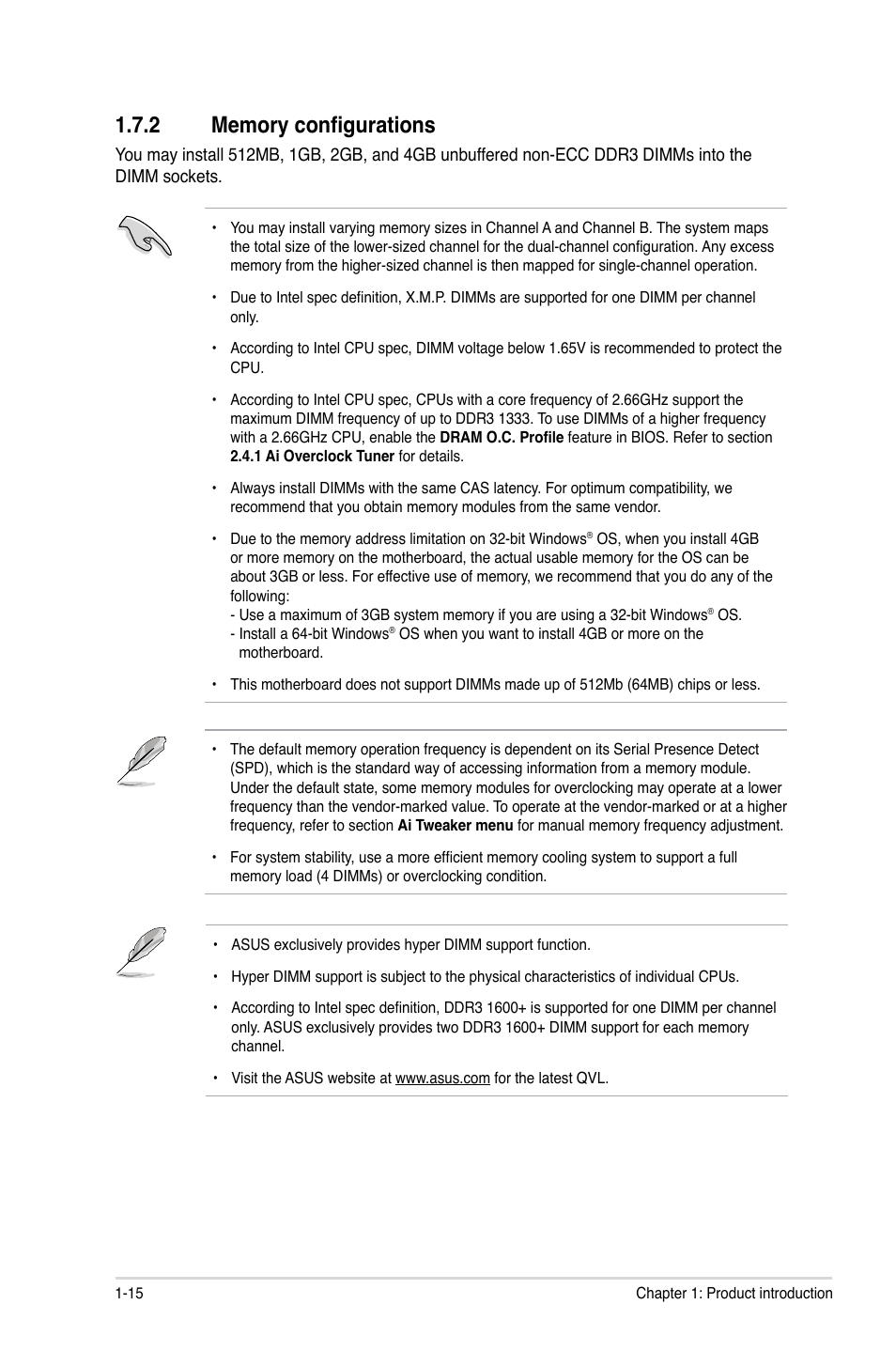 2 memory configurations, Memory configurations -15 | Asus P7H55-M/USB3 User Manual | Page 28 / 78