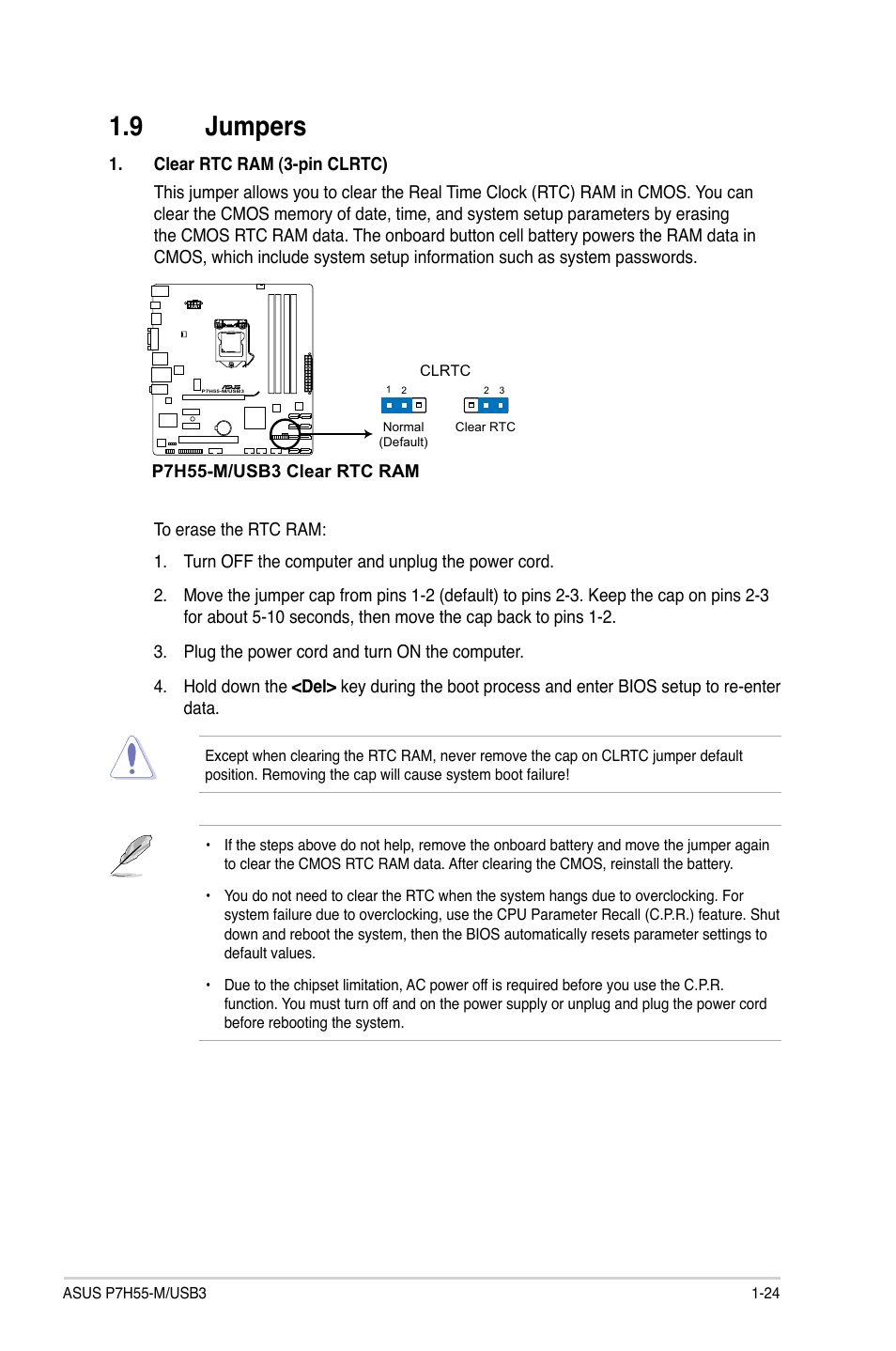 9 jumpers, Jumpers -24 | Asus P7H55-M/USB3 User Manual | Page 37 / 78