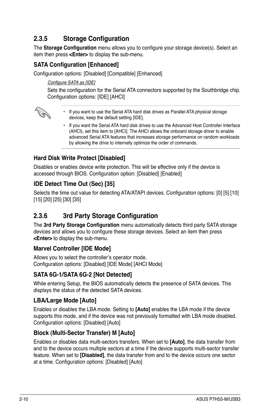 5 storage configuration, 6 3rd party storage configuration, Storage configuration -10 | 3rd party storage configuration -10 | Asus P7H55-M/USB3 User Manual | Page 56 / 78