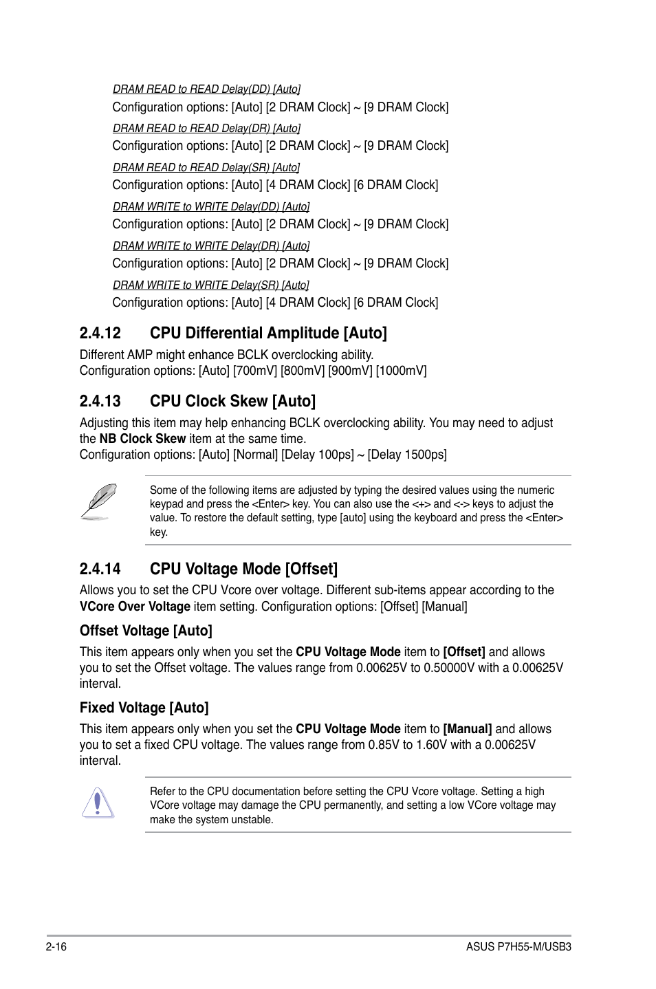 12 cpu differential amplitude [auto, 13 cpu clock skew [auto, 14 cpu voltage mode [offset | Asus P7H55-M/USB3 User Manual | Page 62 / 78