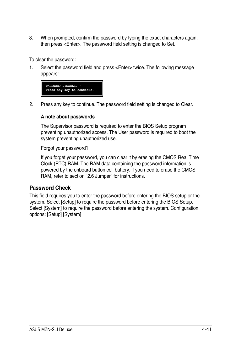 Password check | Asus M2N-SLI Deluxe User Manual | Page 105 / 164