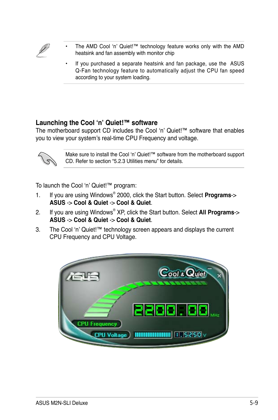 Launching the cool ‘n’ quiet!™ software | Asus M2N-SLI Deluxe User Manual | Page 123 / 164