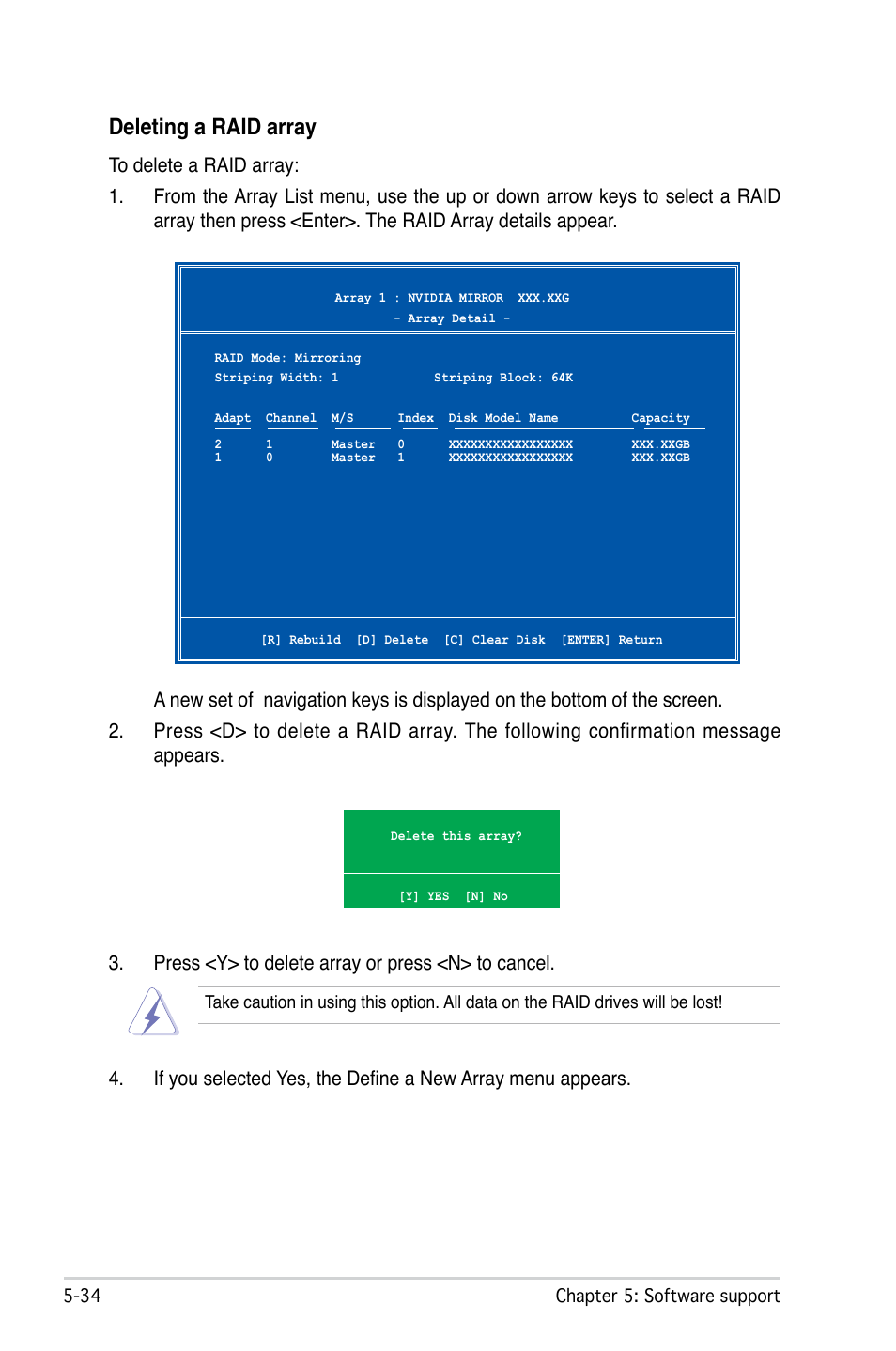 Deleting a raid array | Asus M2N-SLI Deluxe User Manual | Page 148 / 164