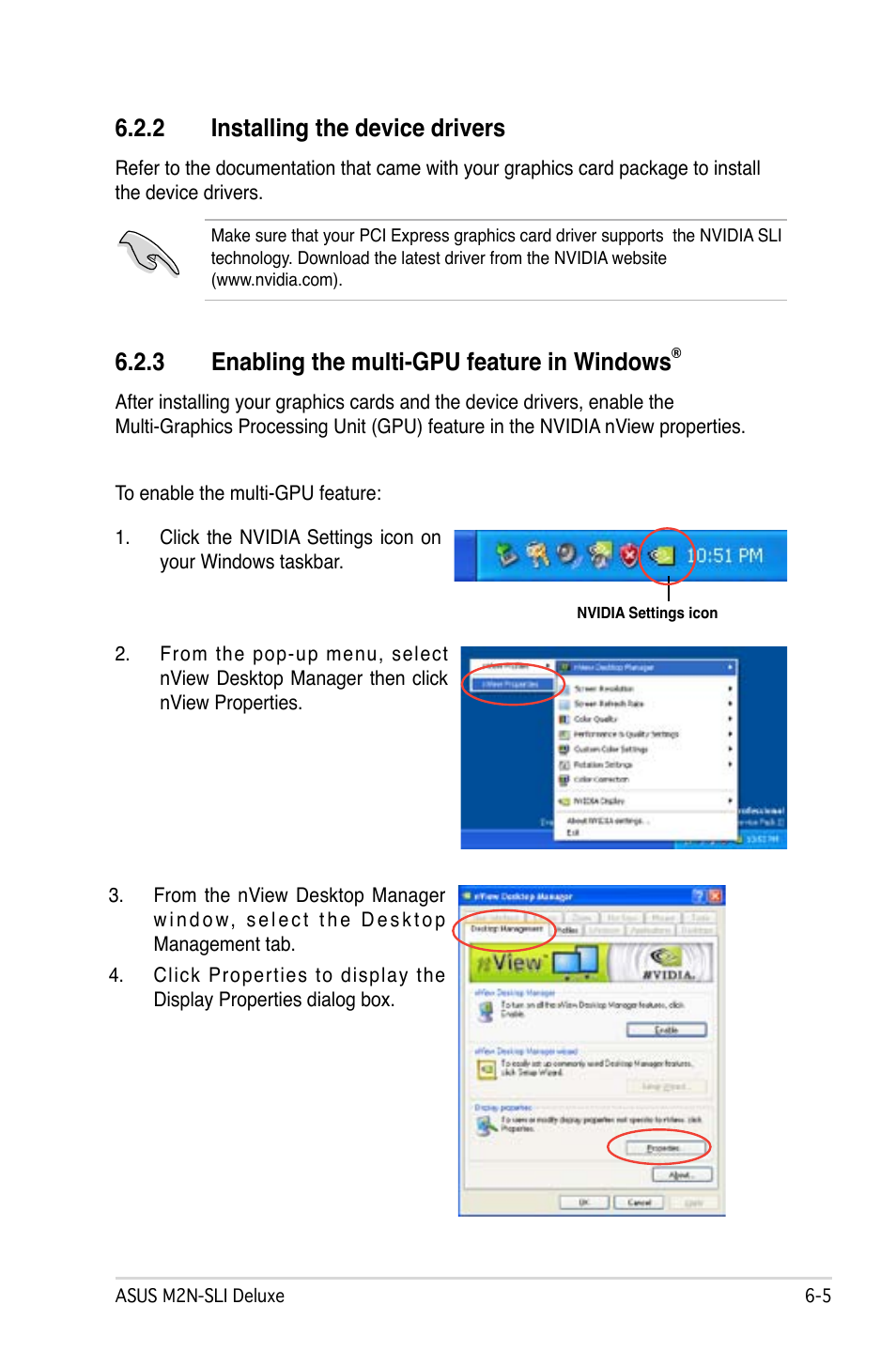 2 installing the device drivers, 3 enabling the multi-gpu feature in windows | Asus M2N-SLI Deluxe User Manual | Page 163 / 164