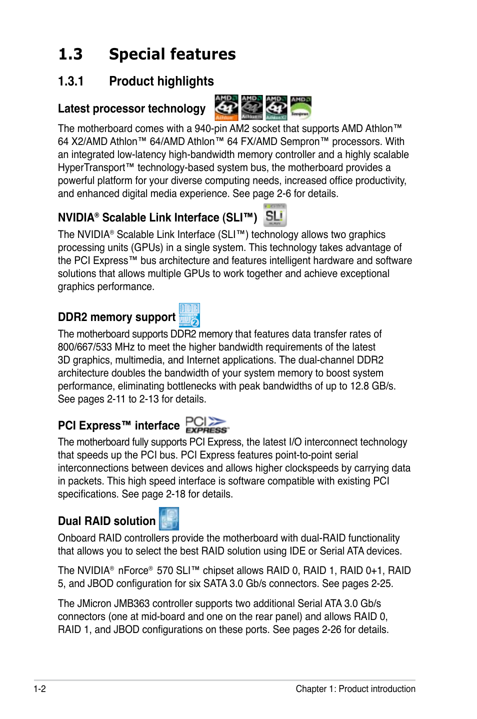 3 special features, 1 product highlights | Asus M2N-SLI Deluxe User Manual | Page 18 / 164