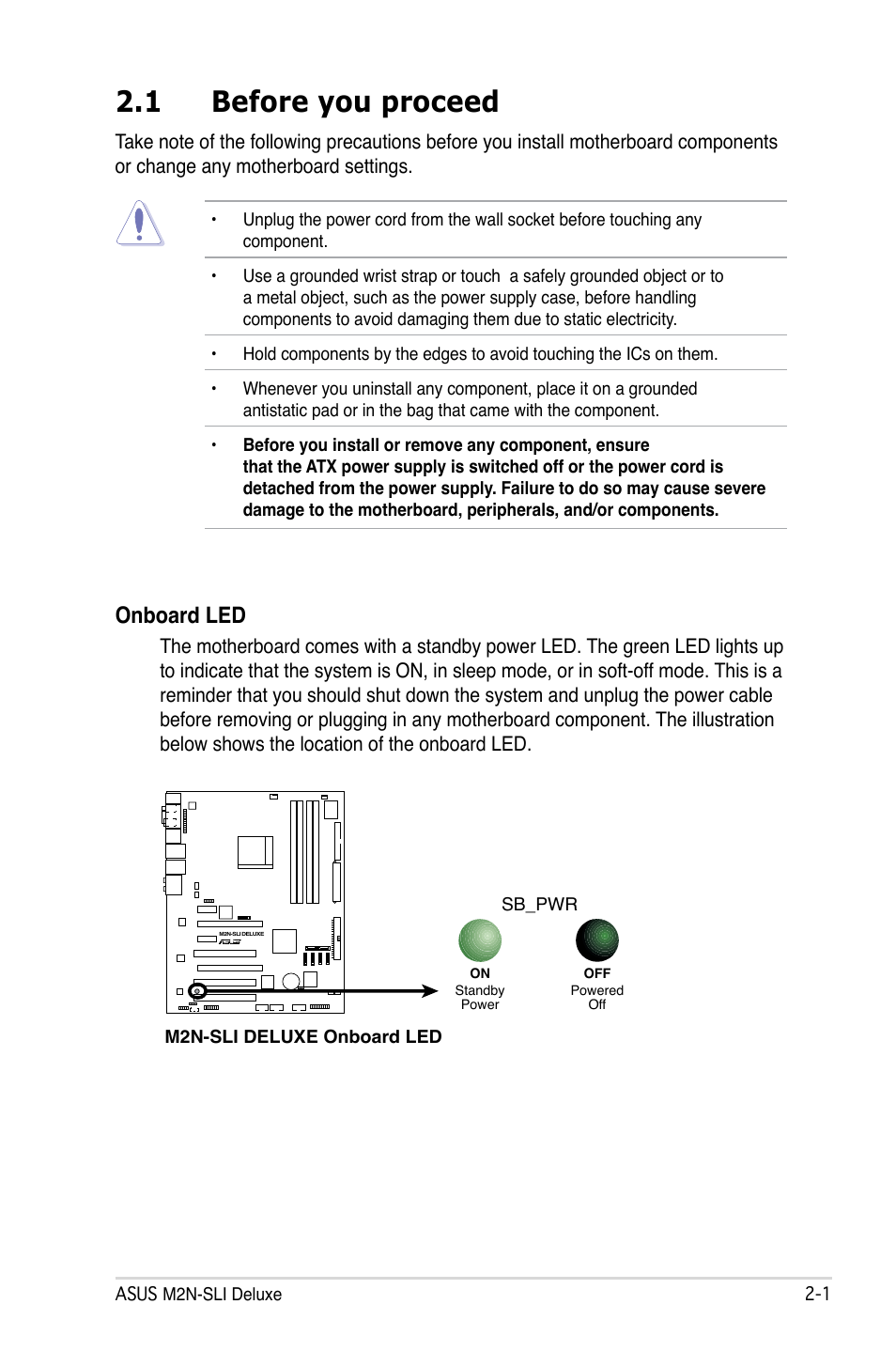 1 before you proceed, Onboard led | Asus M2N-SLI Deluxe User Manual | Page 25 / 164