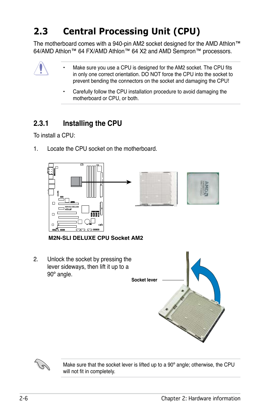 3 central processing unit (cpu), 1 installing the cpu | Asus M2N-SLI Deluxe User Manual | Page 30 / 164