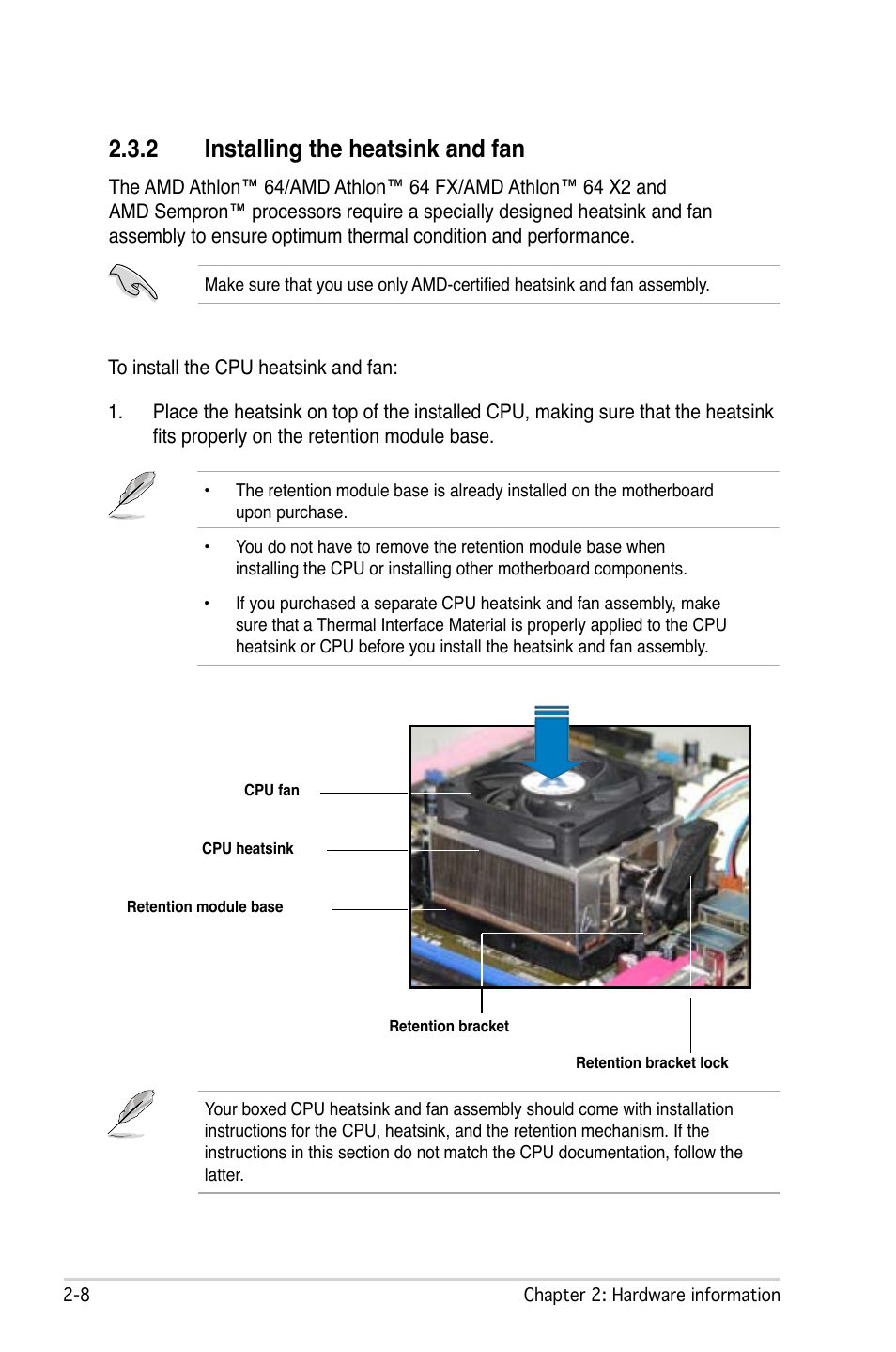 2 installing the heatsink and fan | Asus M2N-SLI Deluxe User Manual | Page 32 / 164