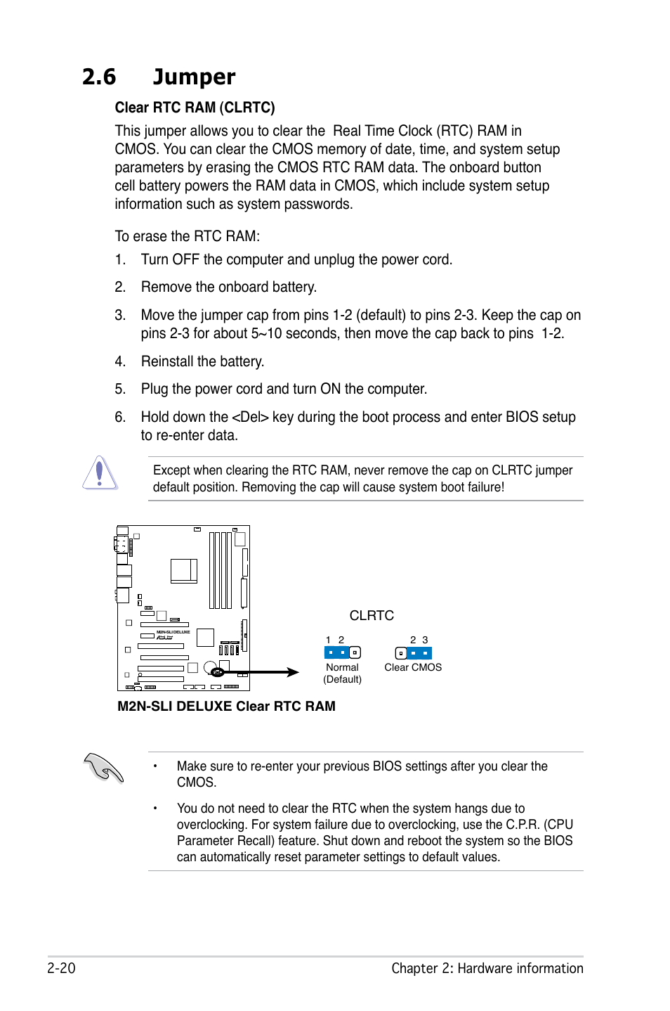 6 jumper | Asus M2N-SLI Deluxe User Manual | Page 44 / 164