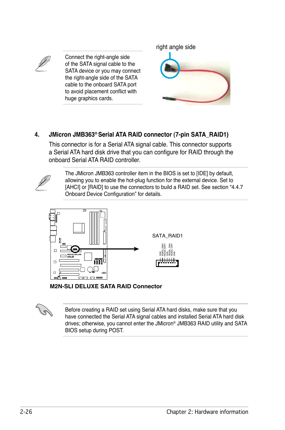 Jmicron jmb363, Right angle side, 2 chapter 2: hardware information | Asus M2N-SLI Deluxe User Manual | Page 50 / 164