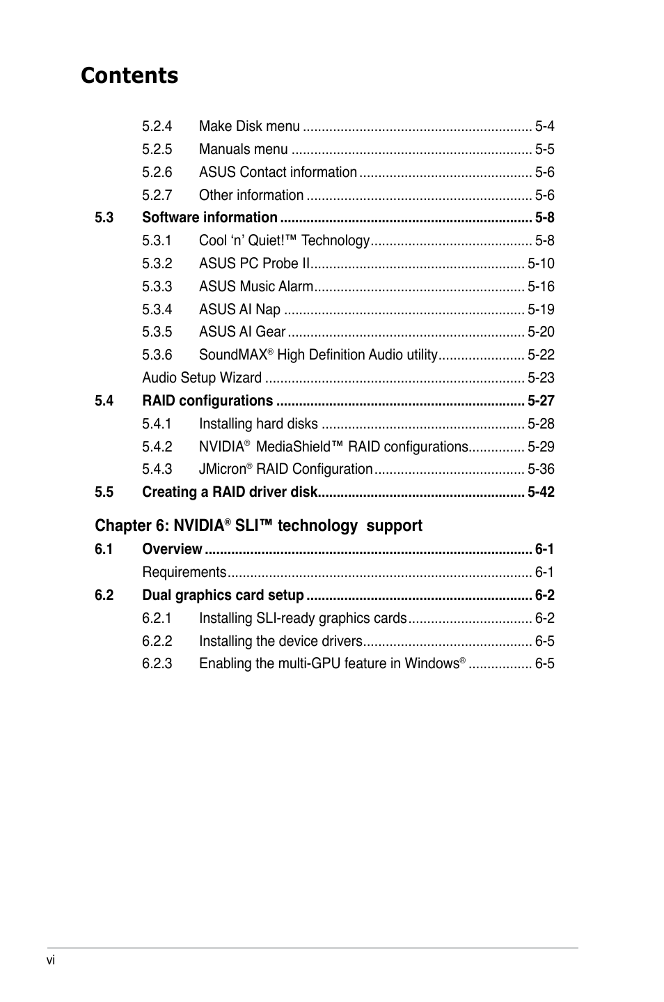 Asus M2N-SLI Deluxe User Manual | Page 6 / 164