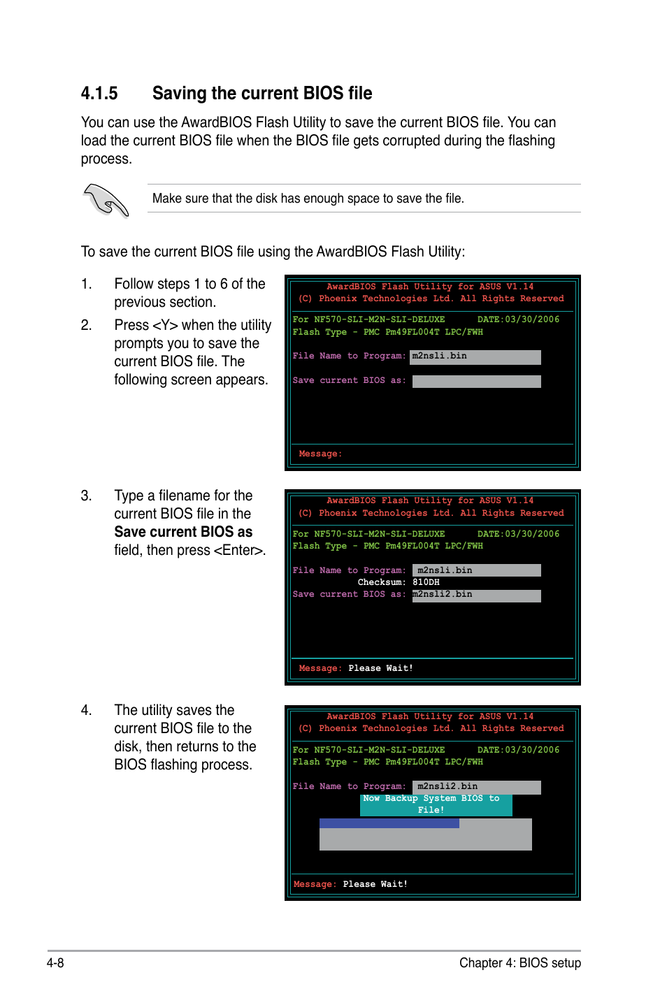 5 saving the current bios file | Asus M2N-SLI Deluxe User Manual | Page 72 / 164