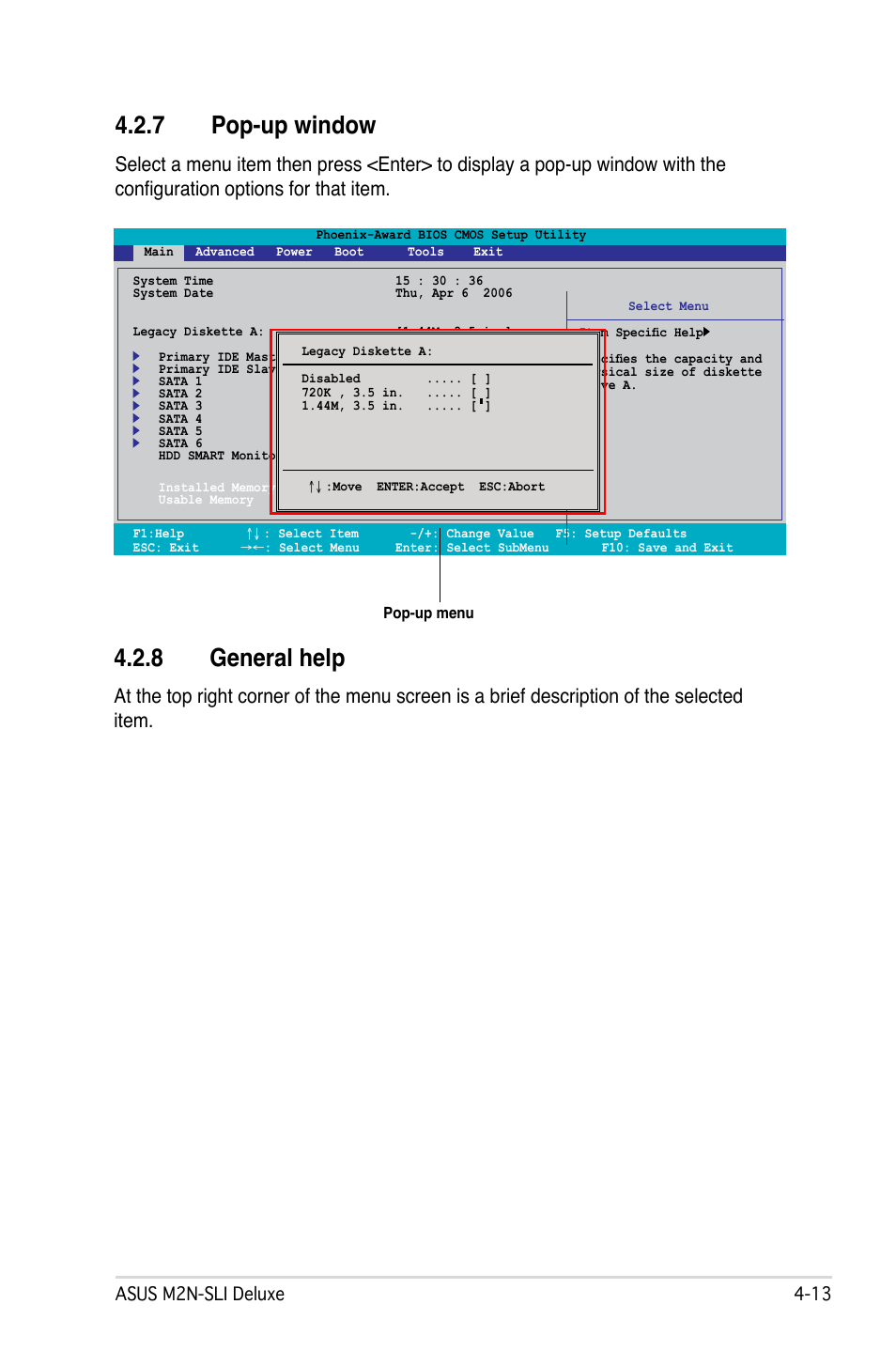 7 pop-up window, 8 general help, Asus m2n-sli deluxe | Asus M2N-SLI Deluxe User Manual | Page 77 / 164