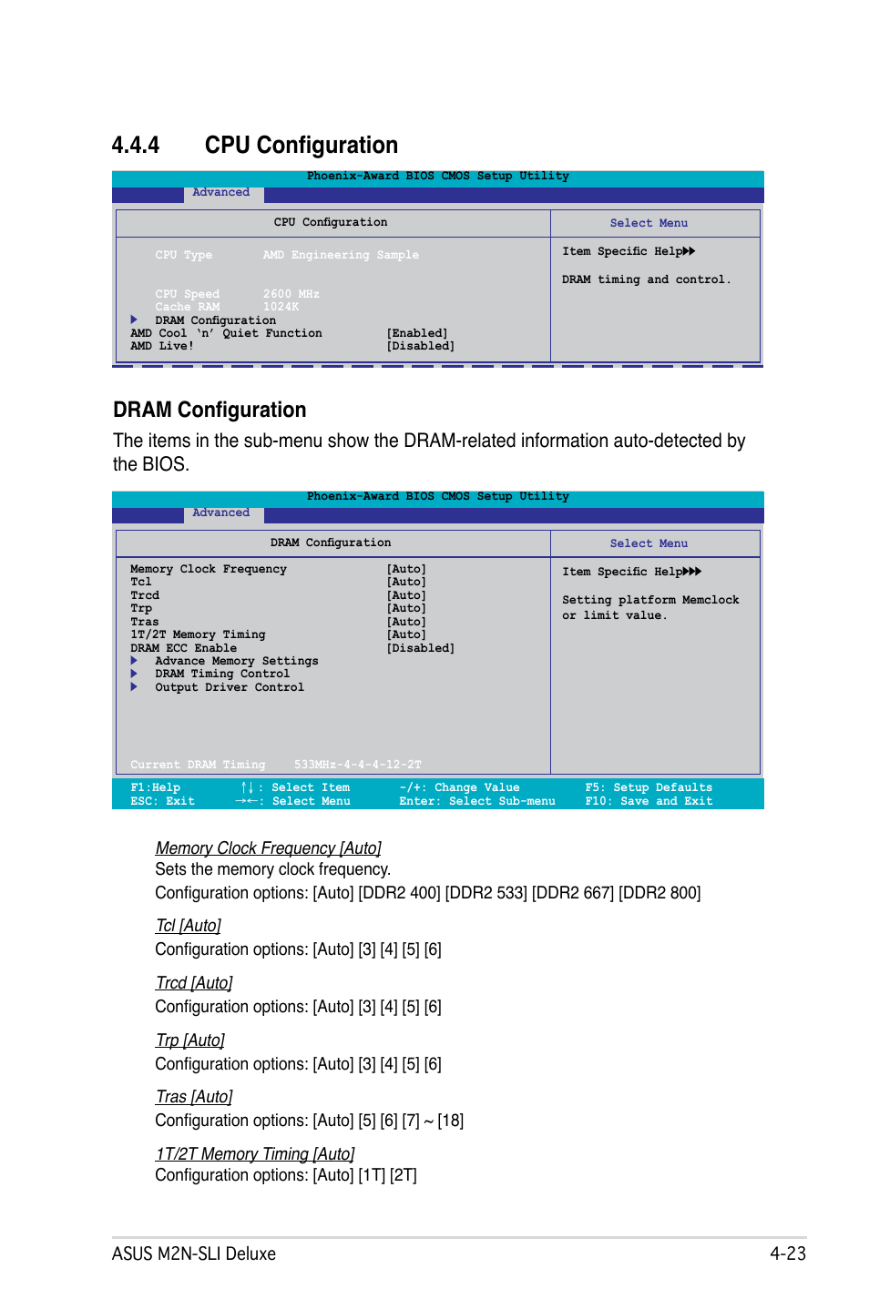 4 cpu configuration, Dram configuration, Asus m2n-sli deluxe -2 | Asus M2N-SLI Deluxe User Manual | Page 87 / 164